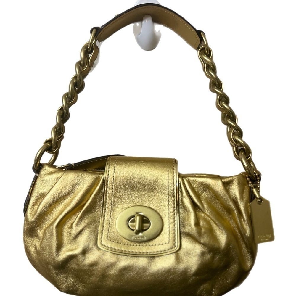 Fabulous Gold Metallic Leather Coach Purse#13594
